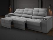 Sofá com Porta Copos e Carregador USB Retrátil e Reclinável Ringo 2,30m Velosuede Grafite - NETSOFAS