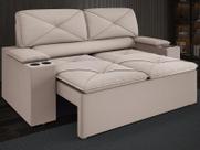 Sofá com Porta Copos Retrátil e Reclinável Pop 1,54m Velosuede Bege - NETSOFAS Sofá com Porta Copos Retrátil e Reclinável Pop 1,54m Velosuede Bege - NETSOFAS