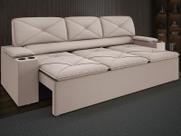 Sofá com Porta Copos Retrátil e Reclinável Pop 2,05m Velosuede Bege - NETSOFAS
