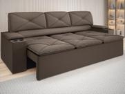 Sofá com Porta Copos Retrátil e Reclinável Pop 2,05m Velosuede Marrom - NETSOFAS