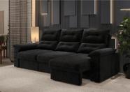 Sofá Copacabana Retrátil e Reclinável 4 Lugares 3 assentos Suede Preto 230cm