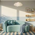 Sofá Curvo 3 Lugares Orgânico Confortável Serena Boucle Azul Turquesa - Montanari s Decor