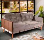 Sofá de 2m Living Fixo Boutique Luxuoso Confortavel Veludo Bege Pés Reforçado