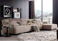 Sofá de 3 Lugares Com Chaise, Revestimento Linho Sintético Creme - ENZ007