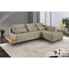 Sofá De Canto 4 Lugares Com Chaise M-174 Estofados Martins Veludo Bege