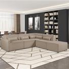 Sofá de Canto 4 Lugares com Puff 284cm Linho Lutz Yescasa Bege Creme