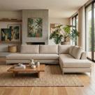 Sofá de Canto 5 Lugares com Chaise Lado Direito em Veludo 293x200cm Bege Claro