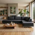 Sofá de Canto 5 Lugares com Chaise Lado Direito em Veludo 293x200cm Preto