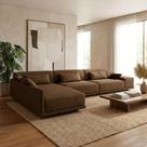 Sofá de Canto 5 Lugares com Chaise Lado Esquerdo em Sarja 336x196cm Marrom