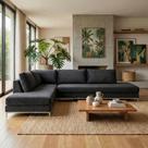 Sofá de Canto 5 Lugares com Chaise Lado Esquerdo em Veludo Preto 293x200cm