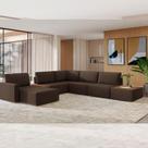 Sofá de Canto 5 lugares com Chaise Modular Moderno Premium Veludo Marrom Agatha