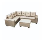 Sofá de Canto 5 Lugares Florença com Puff de Tecido Linho 190cm x 250cm