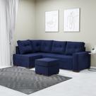 Sofá de Canto 6 Lugares com Chaise 2,38m Industrial Suede Azul Gávea