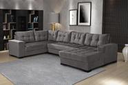 Sofá de Canto 6 Lugares com Chaise 3,48m Suede Cinza