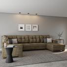 Sofá de Canto 6 Lugares com Chaise Direito Cannes Suede Amassado Marrom Sofá de Canto 6 Lugares com Chaise Direito Cannes Suede Amassado Marrom