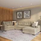 Sofá de Canto 6 Lugares com Chaise Direito Lilles Suede Animale Cinza