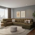 Sofá de Canto 6 Lugares com Chaise Direito Versalhes Suede Amassado Marrom