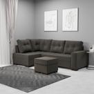 Sofá de Canto 6 Lugares com Puff 238cm Suede Cinza