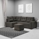 Sofá de Canto 6 Lugares com Puff 238cm Suede Cinza