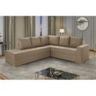 Sofá de Canto 6 Lugares em L com Chaise Lado Esquerdo Yescasa Suede Bege Pés de Madeira