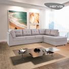 Sofá de Canto 6 Lugares Herval Gran, Chaise Esquerda, Linho Bege Sofá de Canto 6 Lugares Herval Gran, Chaise Esquerda, Linho Bege