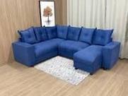 Sofá de Canto Chaise com Espreguiçadeira Azul Escuro