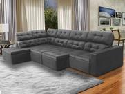 Sofá de Canto Chaise E 373 x 220 Cm Retrátil Reclinável Mola Bonnel D26 Prime Suede Cinza - SóSofá Sofá de Canto Chaise E 373 x 220 Cm Retrátil Reclinável Mola Bonnel D26 Prime Suede Cinza - SóSofá