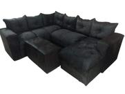 Sofá de Canto com Chaise + Puff Preto Sofá de Canto com Chaise + Puff Preto