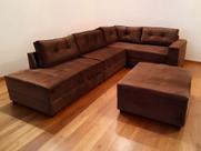 Sofa De Canto Elantra Grande e Puff Bom Descanso Veludinho Marrom Sofa De Canto Elantra Grande e Puff Bom Descanso Veludinho Marrom