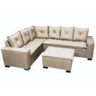 Sofá de Canto Florença 6 Lugares com Puff e Almofadas Soltas Tecido Linho União Cor Bege