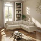 Sofá De Canto Living 5 Lug. Toronto Com Base Retro - Veludo Bege