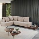 Sofá de Canto Nori Curva LD 3,23M em Linho com Base madeira 5 Lugares