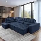 Sofá de Canto Retrátil e Reclinável com Molas 3,00x2,00 Esq Virginia Suede Azul Adonai Estofados