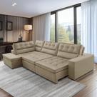 Sofá de Canto Retrátil e Reclinável com Molas 3,00x2,00 Esq Virginia Suede Bege Adonai Estofados