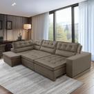 Sofá de Canto Retrátil e Reclinável com Molas 3,00x2,00 Esq Virginia Suede Capucino Adonai Estofados