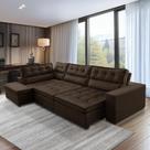 Sofá de Canto Retrátil e Reclinável com Molas 3,00x2,00 Esq Virginia Suede Marrom Adonai Estofados Sofá de Canto Retrátil e Reclinável com Molas 3,00x2,00 Esq Virginia Suede Marrom Adonai Estofados