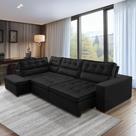 Sofá de Canto Retrátil e Reclinável com Molas 3,00x2,00 Esq Virginia Suede Preto Adonai Estofados
