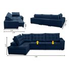 Sofá de Canto Retrátil e Reclinável com Molas 3,00x2,00 LE Jacke Suede Azul Madelina Decor