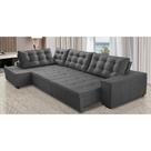 Sofá de Canto Retrátil e Reclinável com Molas 3,00x2,00 LE Jacke Suede Cinza Madelina Decor