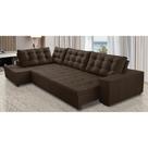 Sofá de Canto Retrátil e Reclinável com Molas 3,00x2,00 LE Jacke Suede Marrom Madelina Decor
