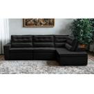 Sofá de Canto Retrátil e Reclinável com Molas 3,00x2,00 Viena Suede Preto Mirra Decor