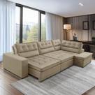 Sofá de Canto Retrátil e Reclinável com Molas 3,00x2,00 Virginia Suede Bege Adonai Estofados Sofá de Canto Retrátil e Reclinável com Molas 3,00x2,00 Virginia Suede Bege Adonai Estofados