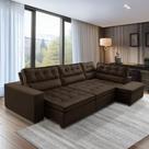 Sofá de Canto Retrátil e Reclinável com Molas 3,00x2,00 Virginia Suede Marrom Adonai Estofados