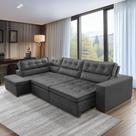 Sofá de Canto Retrátil e Reclinável com Molas 3,40x2,00 Esq Virginia Suede Cinza Adonai Estofados Sofá de Canto Retrátil e Reclinável com Molas 3,40x2,00 Esq Virginia Suede Cinza Adonai Estofados