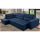 Sofá de Canto Retrátil e Reclinável com Molas LE 3,00x2,00m Viviane Suede Azul Madelina Decor