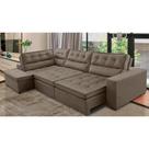 Sofá de Canto Retrátil e Reclinável com Molas LE 3,00x2,00m Viviane Suede Marrom Madelina Decor