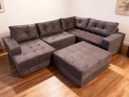 Sofa De Canto Toro e Puff Bom Descanso Veludinho Marrom Sofa De Canto Toro e Puff Bom Descanso Veludinho Marrom