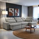 Sofá de CantoReclinável 4 Lugares com Chaise 331x192cm Pés em Madeira Maciça Luxemburgo Veludo/Cinza Claro