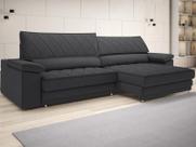 Sofá de Duplo Molejo com Carregador USB, Retrátil e Reclinável Viena 2,50m Linho Soft Grafite- NETSOFAS