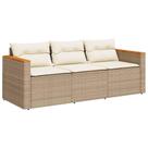Sofá de pátio de 3 lugares vidaXL Beige Poly Rattan com almofadas laváveis Móveis duráveis de jardim ao ar livre, resistentes a UV
